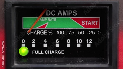 Close up view of  twelve volt battery charger display
