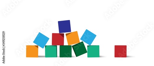 Empty stack of cubes for creative design. Scattered colorful blocks, place for text. variety colorful blocks. Bounch of colorfuls bricks for kids. Vector illustration. Toy cubes design