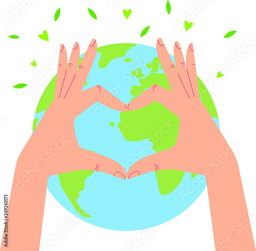 Love and save our planet placards vector illustration. Earth Day. Save the planet concept. Heart out of hand to the planet earth.
