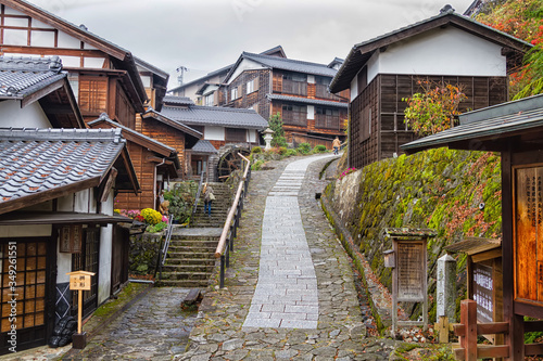 Old houses in Tsumago, a post town from Edo period, Japan. photo