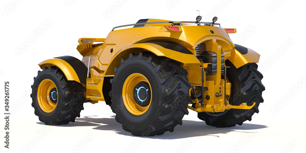 3D rendering of a brand-less generic self driving tractor concept, in studio environment