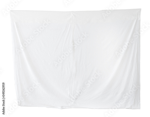 Bed sheet bedding blank canvas hanging isolated on white photo