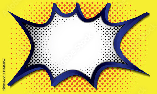 comic pop art style, yellow halftone background, star bubble pop up 3d