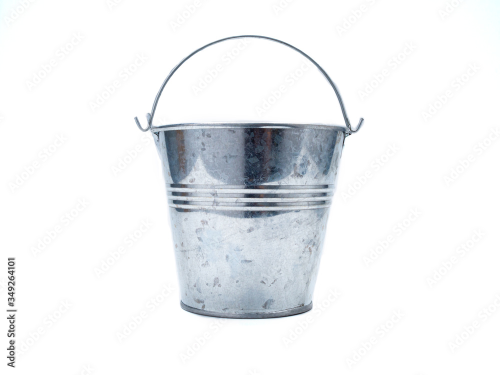 metal zinc bucket isolated on white background - obrazy, fototapety, plakaty 