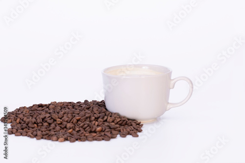 coffee bean with breakfast cup on white background