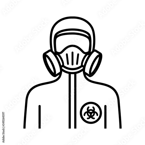 Hazmat Suit black & white line art icon