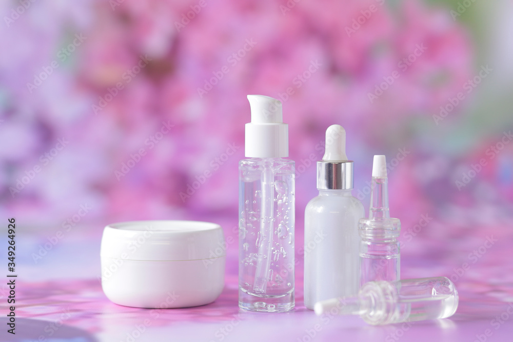 Bottle for cosmetic products without a label. The concept of skin care face. Bottle for cosmetic products without a label. The concept of skin care face.