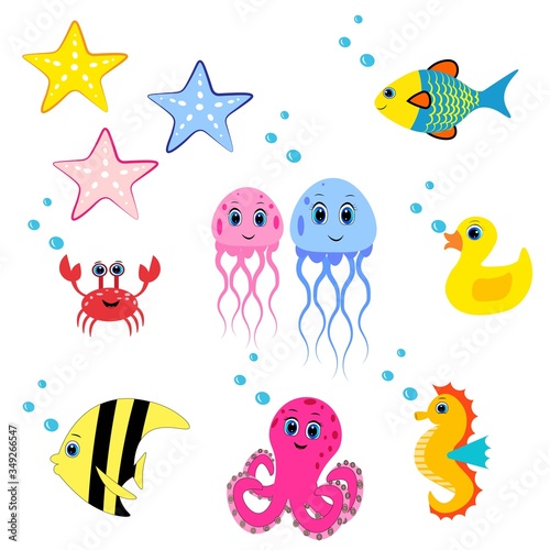 cute sea animals set.cartoon vector illustration. Marine life. © lillyrosy