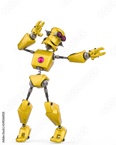 funny robot cartoon air surf in a white background