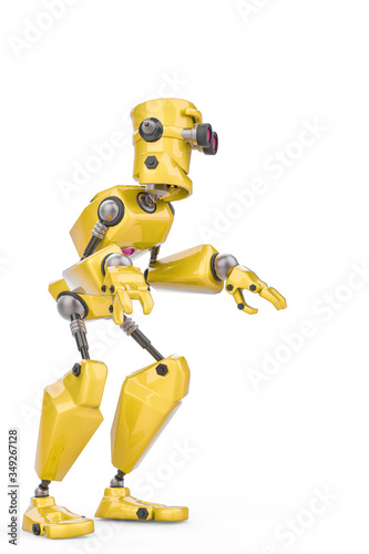 funny robot cartoon doing a what is up sose in a white background photo