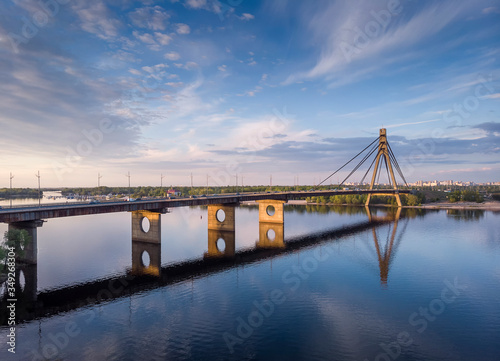 Aerial view of Pivnichny Bridge in Kyiv, Ukraine