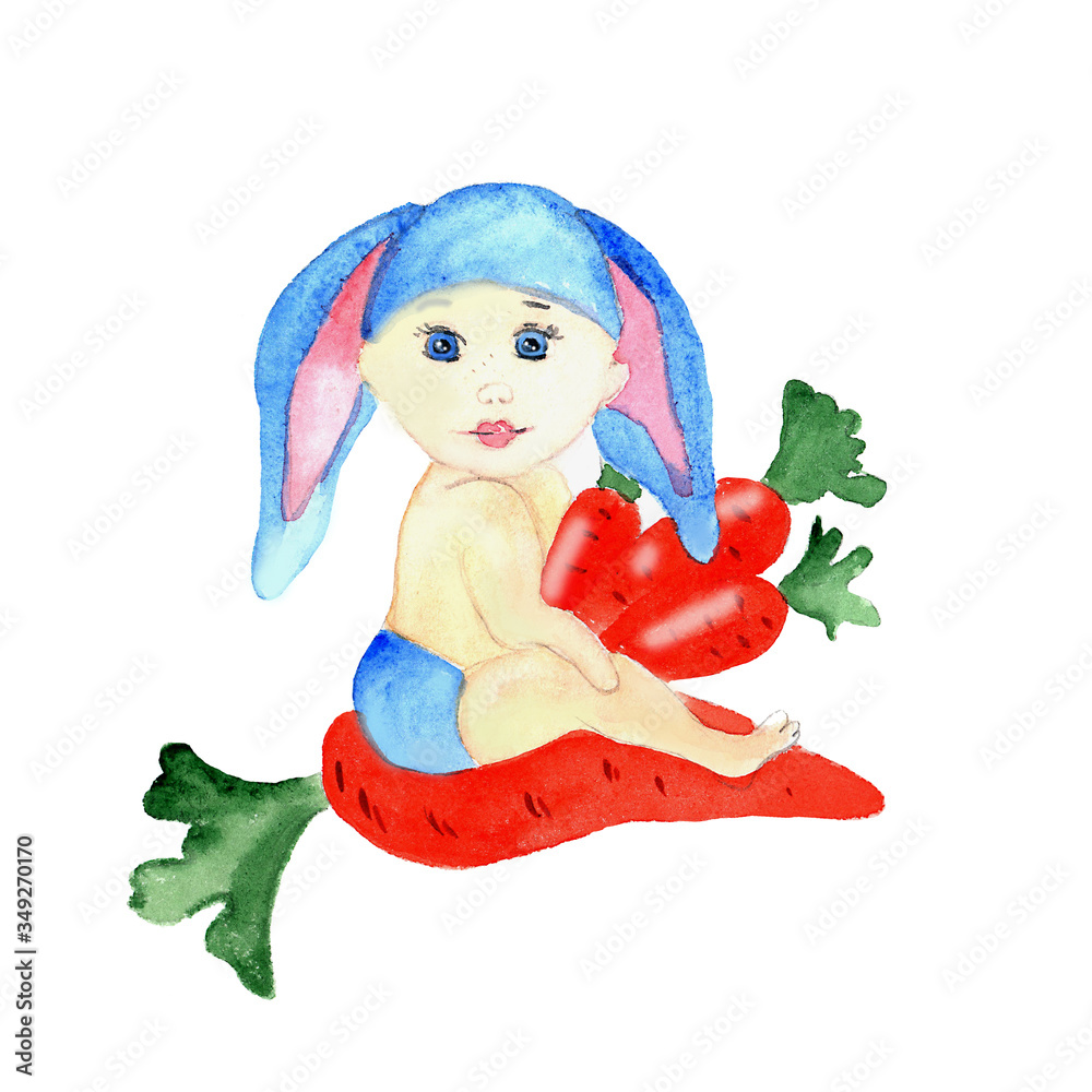 watercolor illustration of a child in a funny suit watercolor illustration of a child in a funny suit