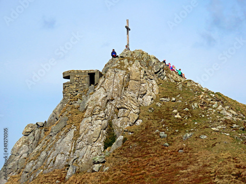 Alpine peak of Gnepfstein Mittaggüpfi (Gnepfstein Mittagguepfi) in the Swiss mountain range of Pilatus, Alpnach - Canton of Obwalden, Switzerland (Kanton Obwalden, Schweiz) photo