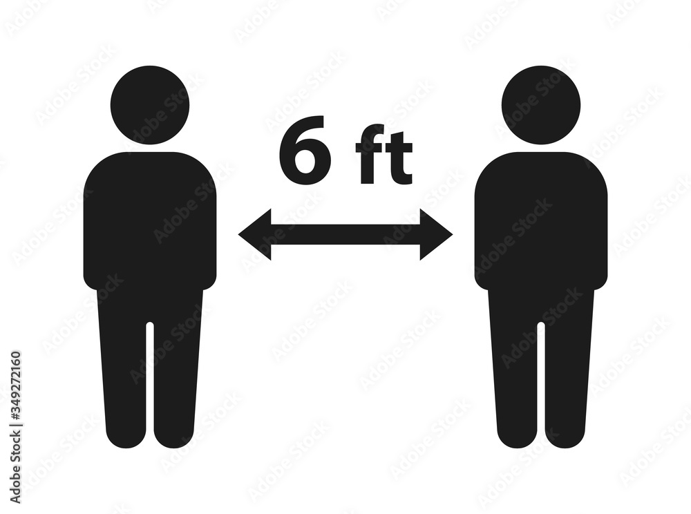 Social distancing warning sign. Two people and arrow with distance ...