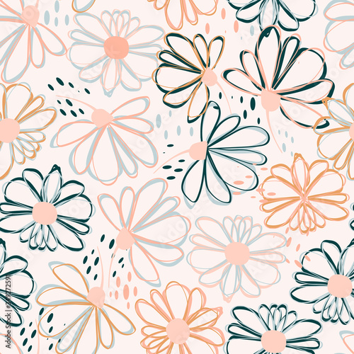 Seamless pattern with colorful pretty flowers. Floral design for beauty products, fashion prints, wallpaper, surface decoration and more