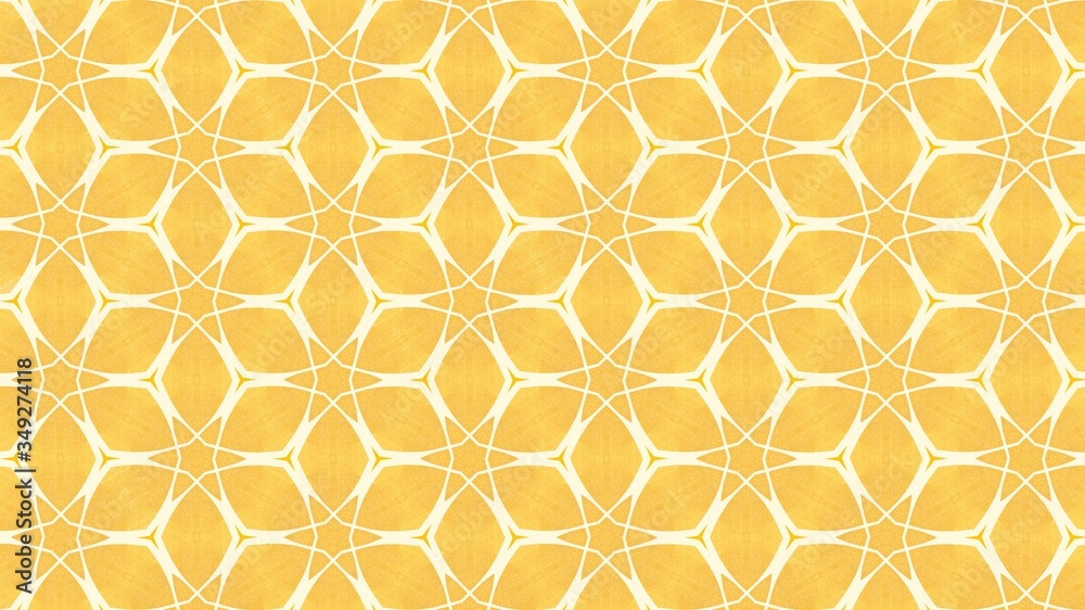 Computer generated image of a white art deco filigree with stars and curves stamping on a golden background. Computer generated image of a white art deco filigree with stars and curves stamping on a golden background.