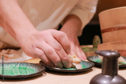 Japanese traditional sushi. It is a fresh ingredient.