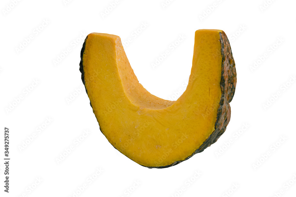 yellow pumpkin slice isolated on white background yellow pumpkin slice isolated on white background