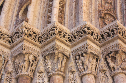Detail of the Puerta de la Almoina in the Romanesque-style Cathedral of Santa María in Valencia