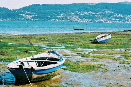 Old boats in the low tide photo