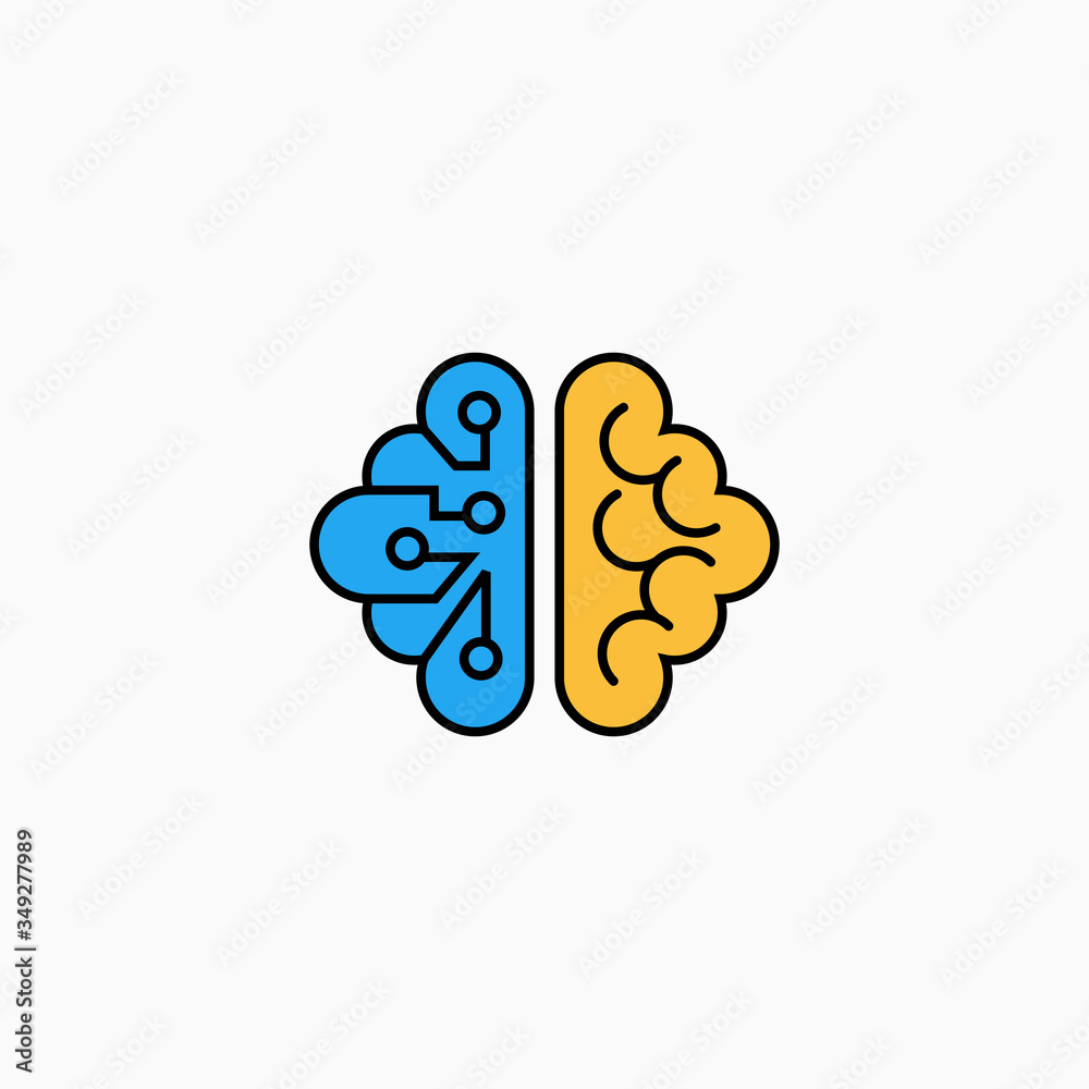 Artificial intelligence brain icon. Vector AI technology concept symbol or design element in flat style.