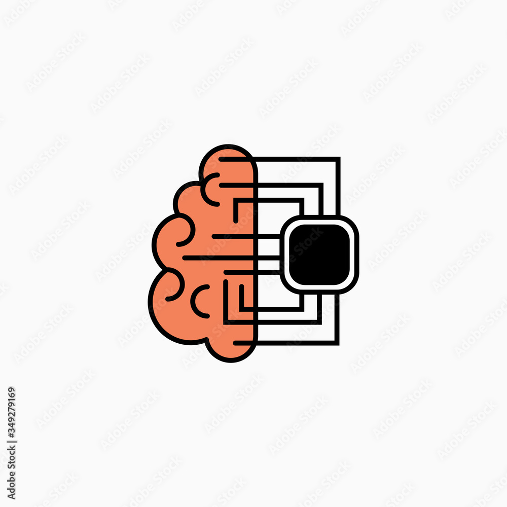 Artificial intelligence brain icon. Vector AI technology concept symbol or design element in flat style. Artificial intelligence brain icon. Vector AI technology concept symbol or design element in flat style.