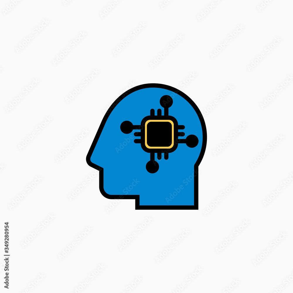 Artificial intelligence head & brain icon. Vector AI technology concept symbol or design element in flat style.