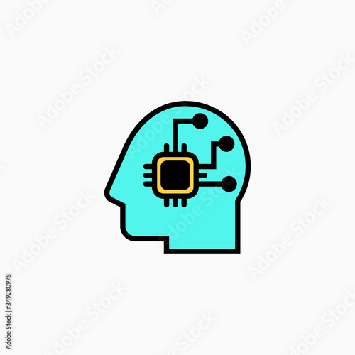 Artificial intelligence head & brain icon. Vector AI technology concept symbol or design element in flat style.