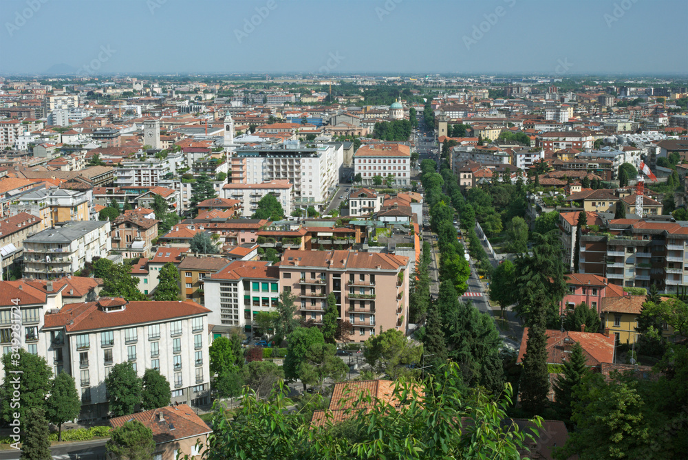 overview of the city of Bergamo, Lombardy region, Italy