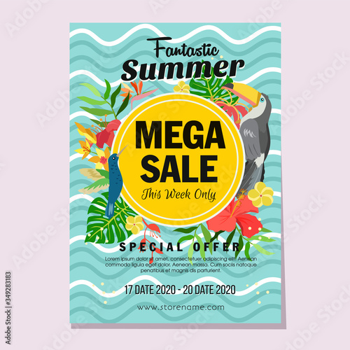 summer mega sales flat style tropical theme