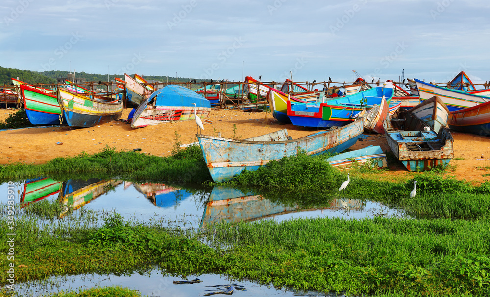 Fishing boats at Vizhinjam harbor, Kovalam, Kerala, India