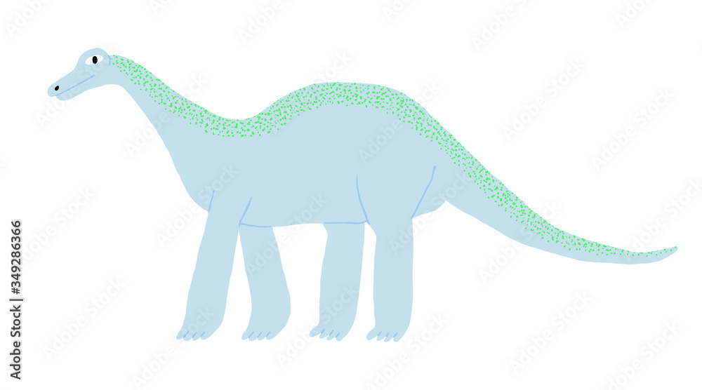 Large dinosaur drawn by hand. Big reptile. Funny adorable titanosaur. Isolated on white background.Fun design for print, shirt, poster. Flat style drawing. Stock vector illustration. Large dinosaur drawn by hand. Big reptile. Funny adorable titanosaur. Isolated on white background.Fun design for print, shirt, poster. Flat style drawing. Stock vector illustration.