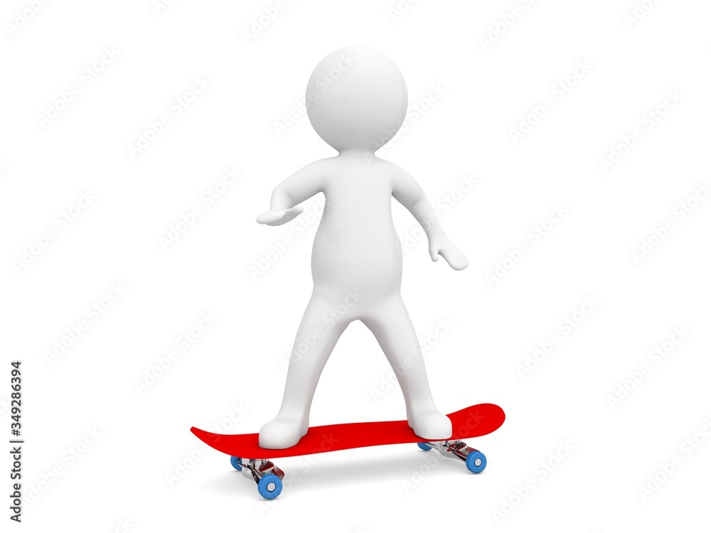 3d character is riding on a skateboard on a white background. 3d render illustration. 3d character is riding on a skateboard on a white background. 3d render illustration.