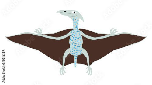 Hand drawn Pterodactyl isolated on white background. Cute flying dinosaur. Funny extinct reptile. Flat style drawing. Fun design for shirt, mug, poster, print. Stock vector illustration.