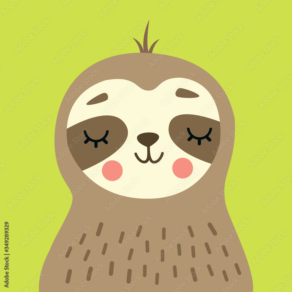 Fototapeta premium Cute Sloth Portrait Vector Illustration