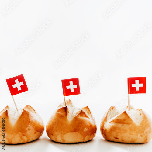 Traditional swiss bread buns baked in Switzerland to celebrate Swiss National Day on August 1st photo