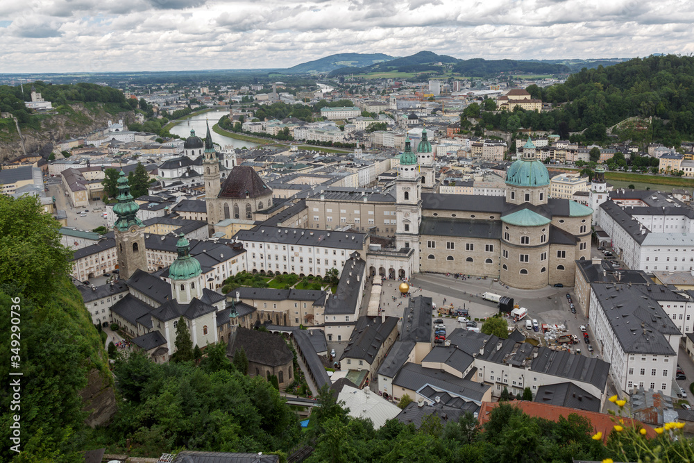 Old town of Salzburg taken from a bird's eye view. From Hohensalzburg Fortress