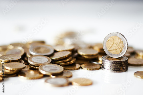 European money as coins, 2 Euros and 1 Euros...