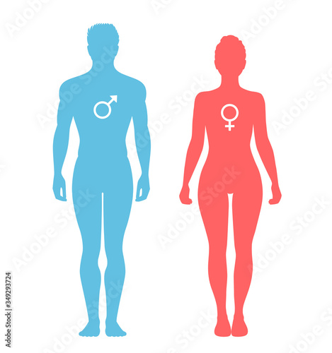 Silhouette of a man and a woman. Icon gender.