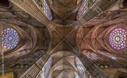 Leon Santa Maria Cathedral Cathedral Lights inside Gothic stained glass windows architecture Spain