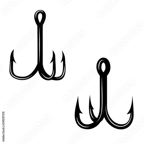 Set of  illustrations of fishing hooks. Design element for logo, label, sign, poster, t shirt. Vector illustration