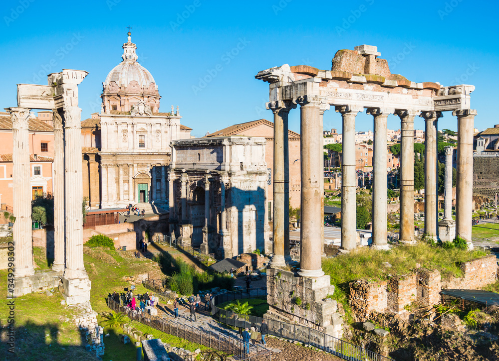 Roman Forum in Rome centre in Italy with Septimus Severus arch