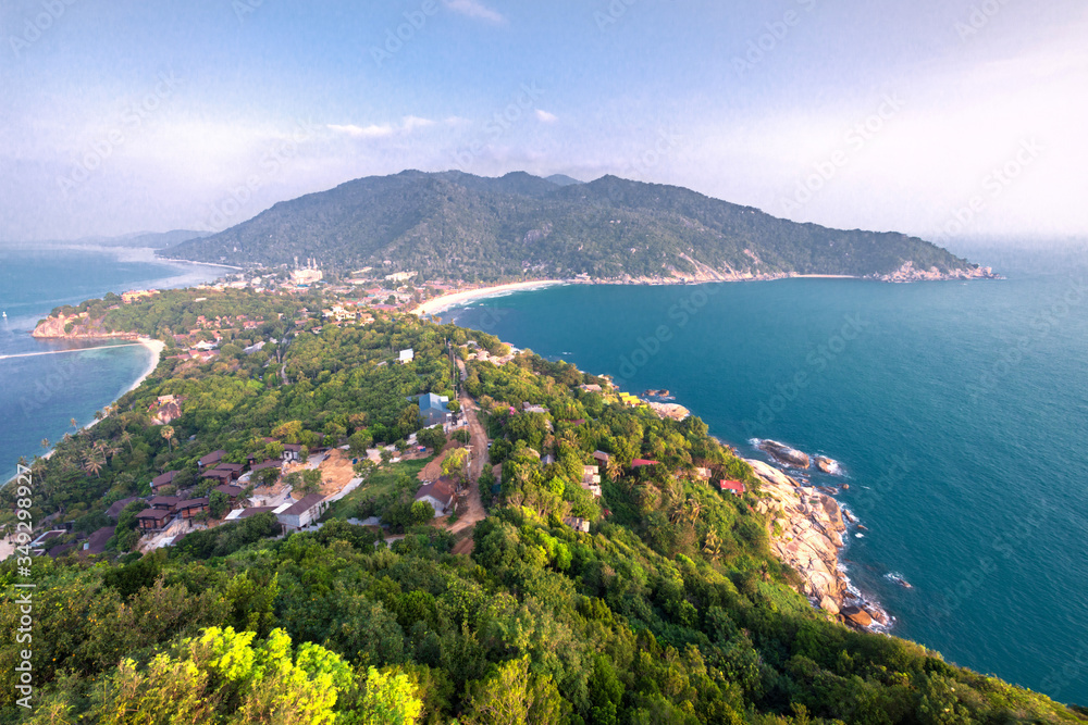 .Thailand, Ko Pha Ngan. aerial view of the Haad Rin peninsula during the popular Full Moon Party festival