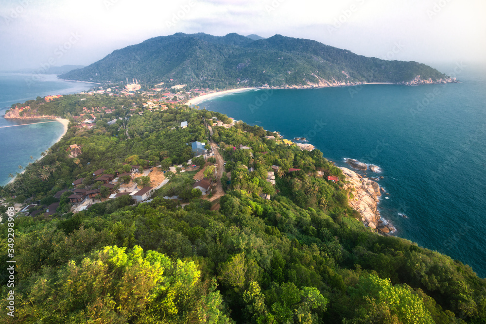 .Thailand, Ko Pha Ngan. aerial view of the Haad Rin peninsula during the popular Full Moon Party festival
