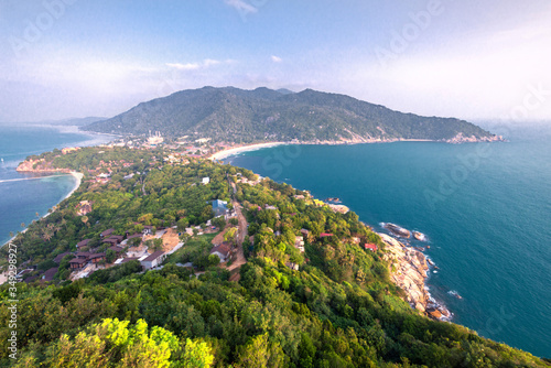 .Thailand, Ko Pha Ngan. aerial view of the Haad Rin peninsula during the popular Full Moon Party festival photo