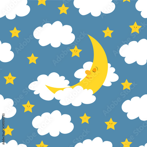 Sleeping moon and stars seamless pattern. It can be used for wallpapers, cards, wrapping, patterns for clothes and other.