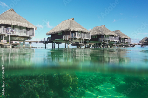 Photo Overwater Bungalows in Moorea French Polynesia with a View Underwater of the Ree