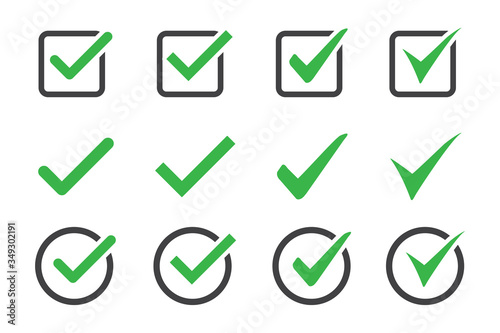 Set of check mark icon on a white background