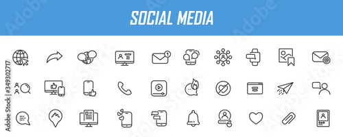 Set of linear social media icons. Media icons in simple design. Vector illustration