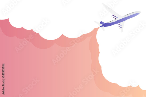 Travel background with Airplane and Sky with Cloud. Vector Illustration